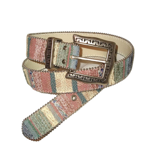 Vintage Striped Needlepoint Belt with Silver Buckle