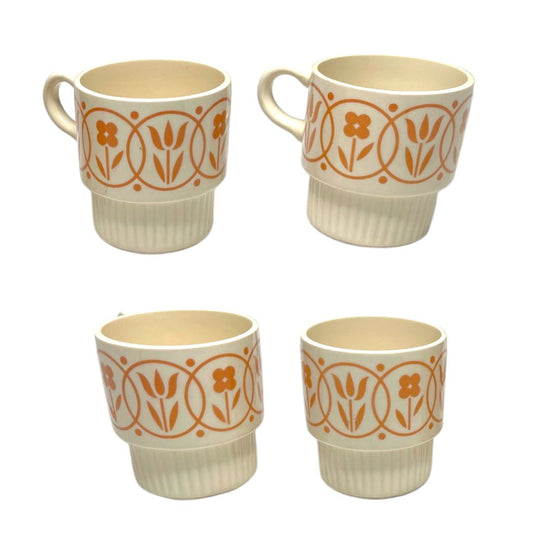 MCM Vintage Set of 4 Stackable Mugs with Yellow Tulips