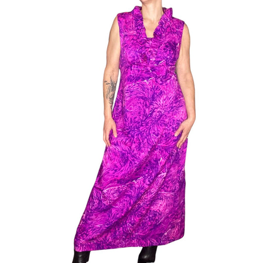 60's Vintage Purple Barkcloth Maxi Dress with Bow size 10 12