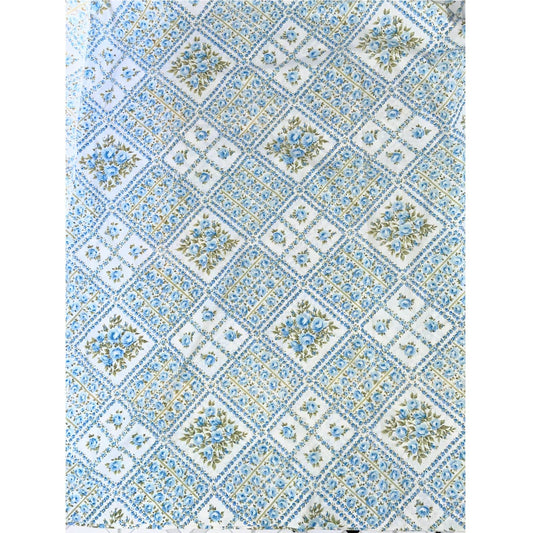 Vintage White Full Flat Sheet with Blue Roses Double 81x104