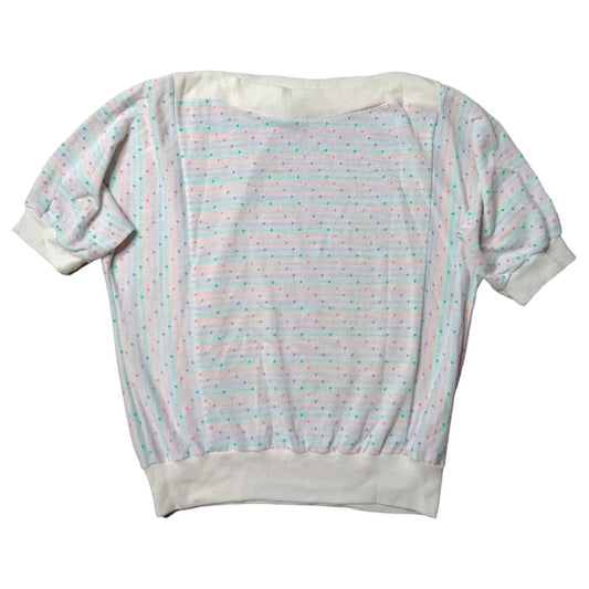 80's Vintage Pastel Polka Dots Short Sleeve Shirt size L 12 14