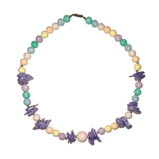 Vintage Pastel Plastic Beaded Shell Necklace