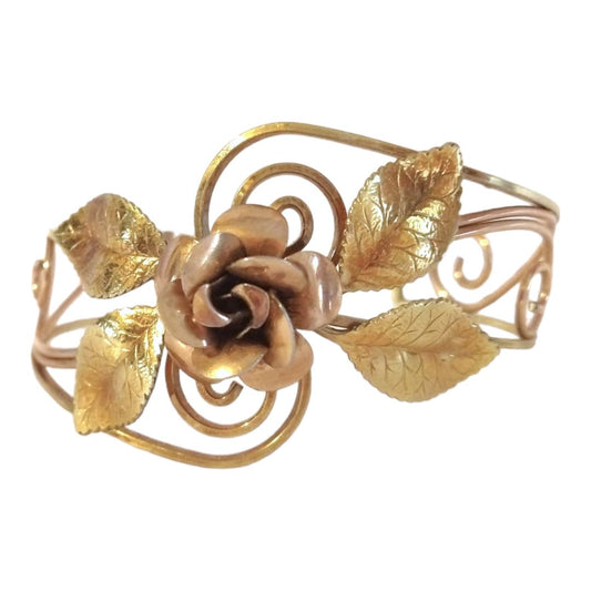 Vintage Gold Cuff Bracelet with Rose