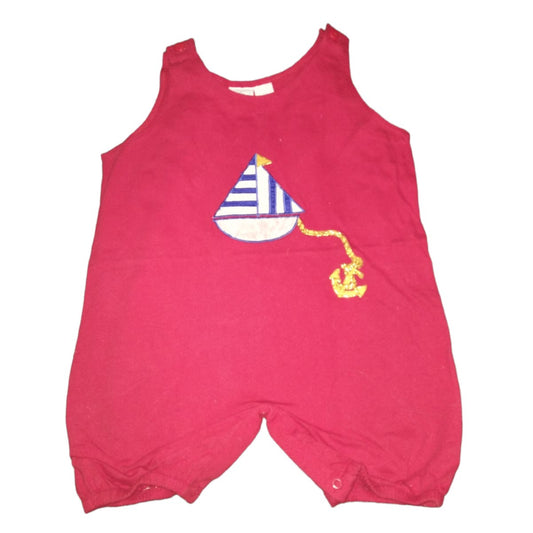 Vintage Red Overalls Shorts with Sailboat Toddler size 3T