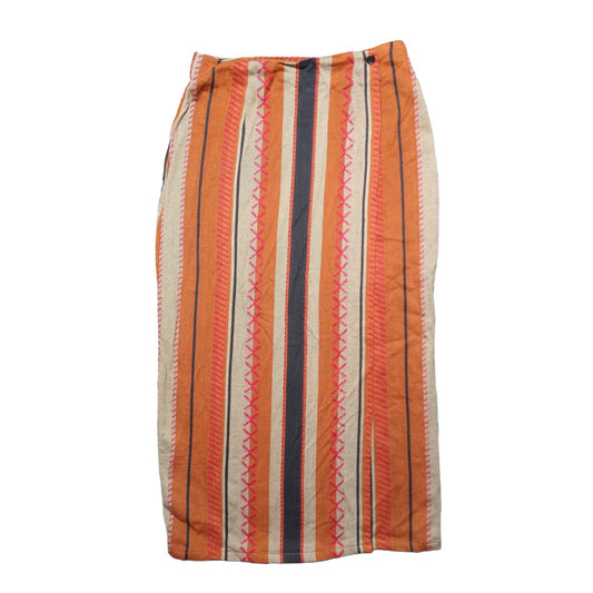 90's Vintage Orange Striped Midi Wrap skirt size M