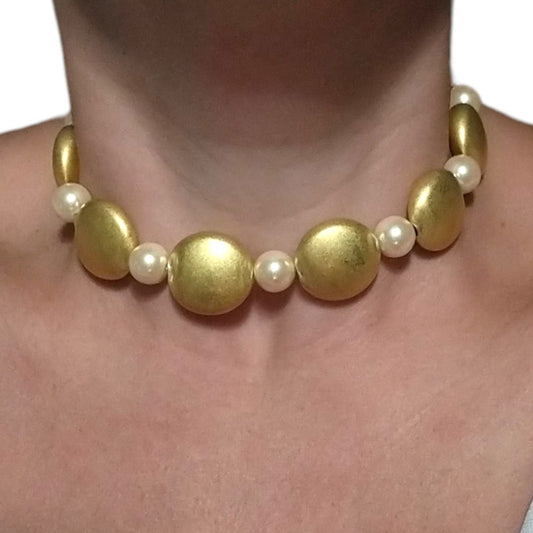 RARE Givenchy Vintage Gold Choker Necklace with Pearls