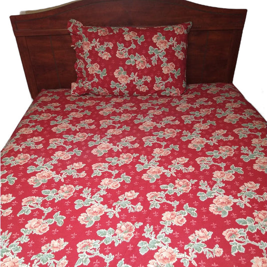 Vintage Ralph Lauren ELENA Red Sheet with Pink Roses Flat Twin