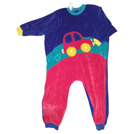 80's Vintage Velour Jumpsuit with Car Toddler size 24M