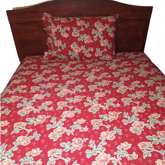 Vintage RALPH LAUREN POLO Red Floral Twin Sheet Set with Pillow Case