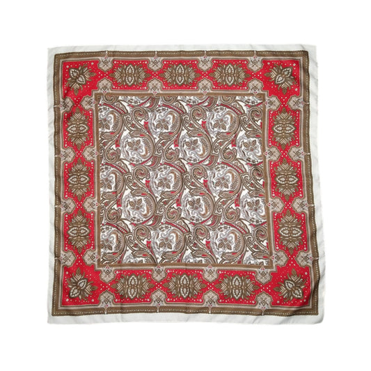 Vintage Silk Paisley Scarf 30"X30" Red Taupe Cream