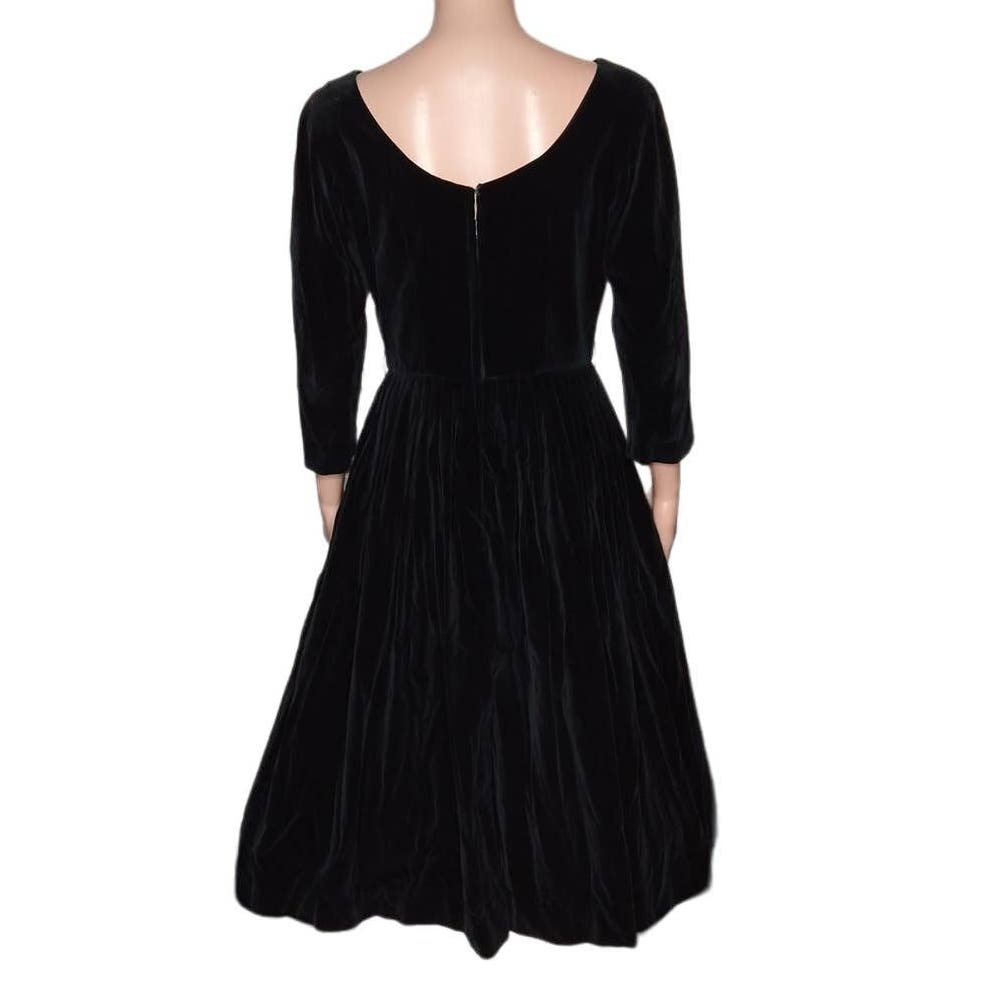 50's Vintage Black Velvet Fit & Flare Dress