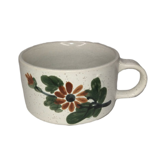 70s Vintage Stoneware Mug with Flowers